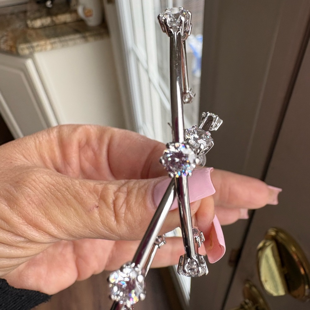 Swarovski Silver Hoop Earrings with Crystal Accents - Picture 2 of 9